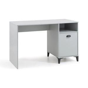 Grey office desk with a cabinet on a white background