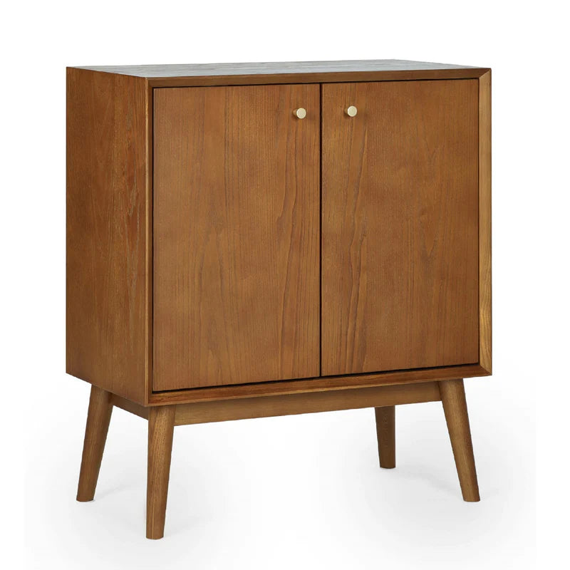 Wooden cabinet with two doors on a white background