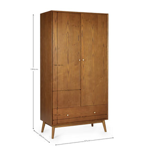 Wooden wardrobe with dimensions on a white background
