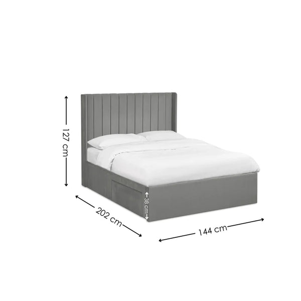 Luca bed frame grey double dimensions on a white background