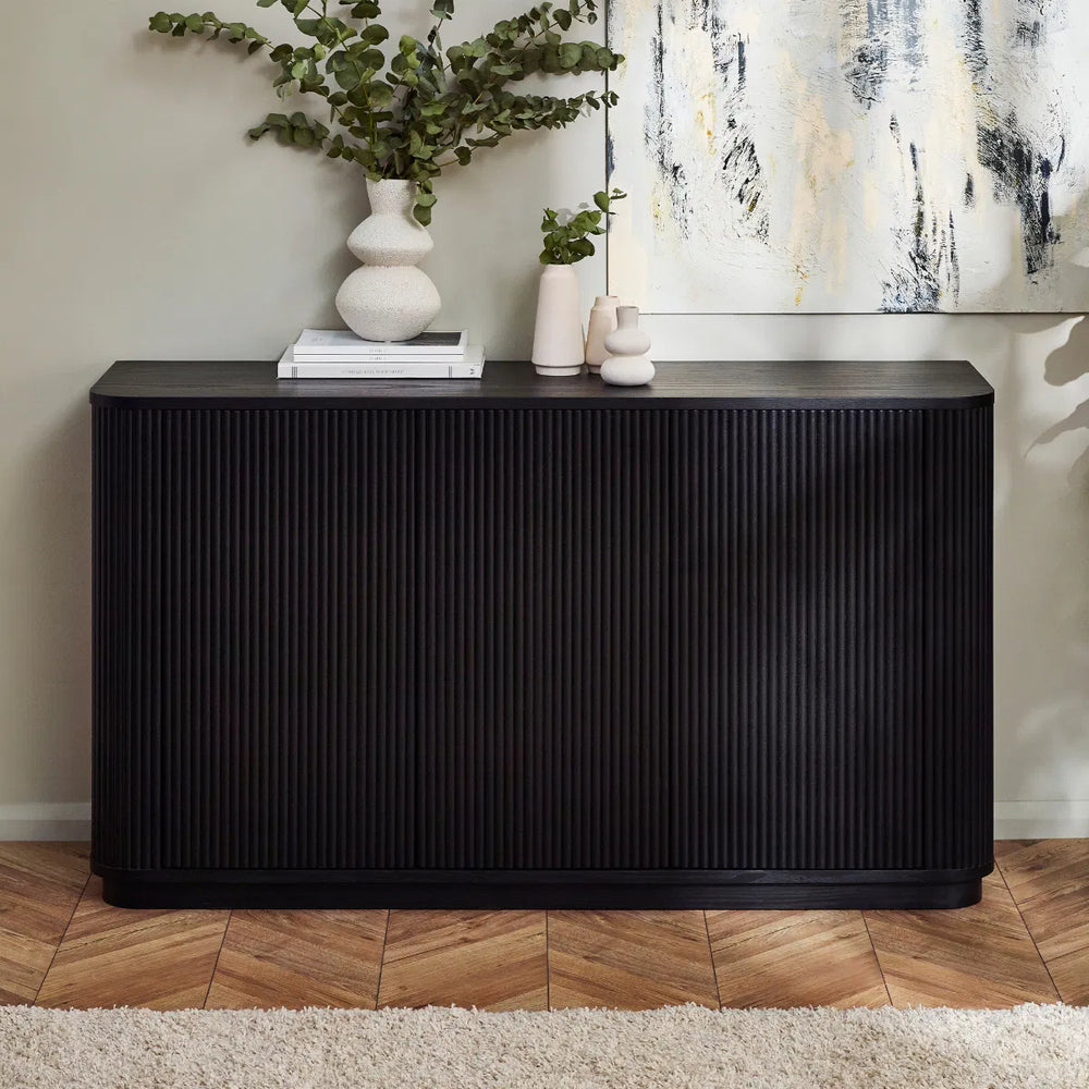 Black rectangular sideboard on a white background