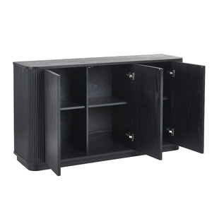 Lulu black fluted sideboard with open doors on white background