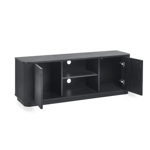 Lulu fluted TV cabinet with open doors on white background