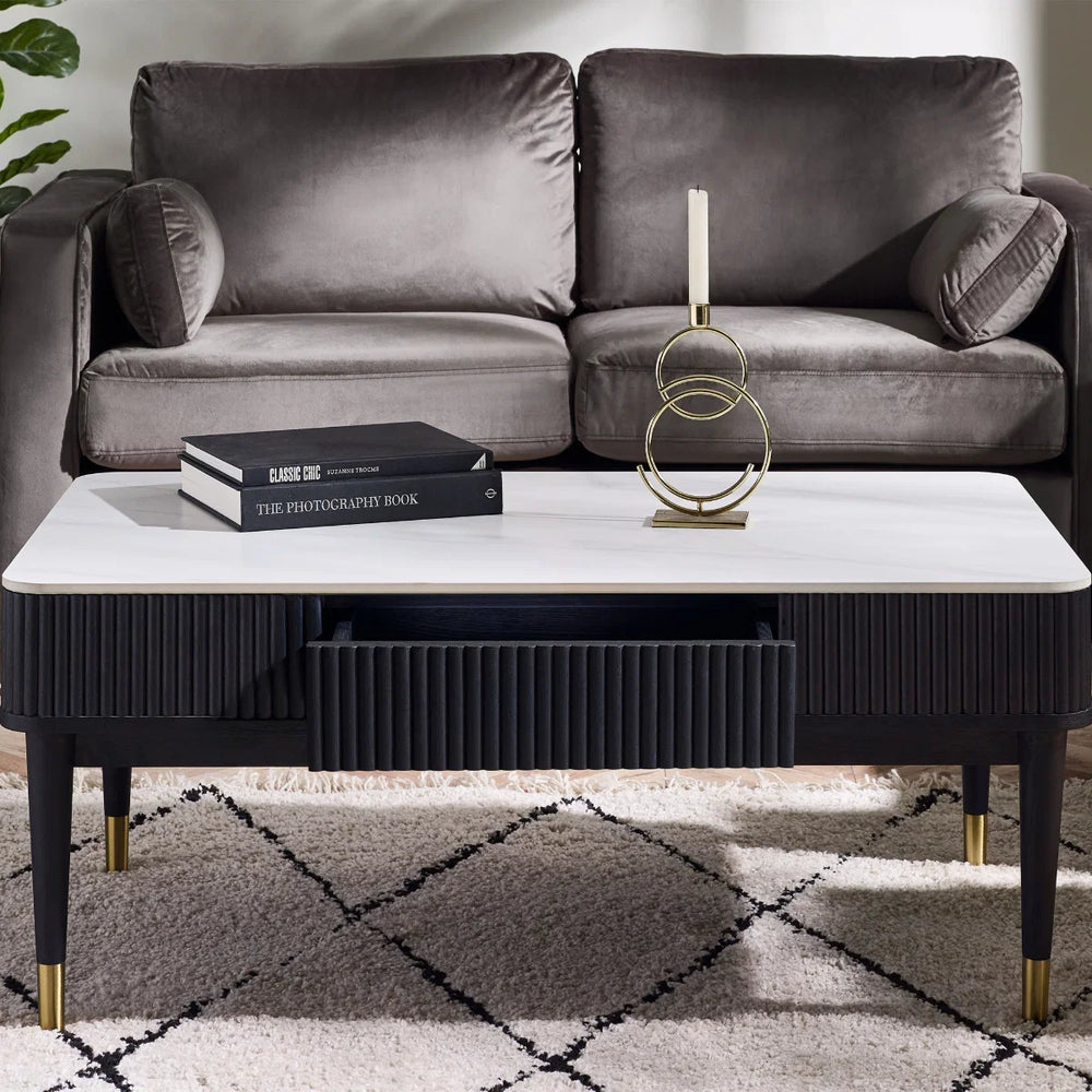 Lulu marble topped coffee table on white background
