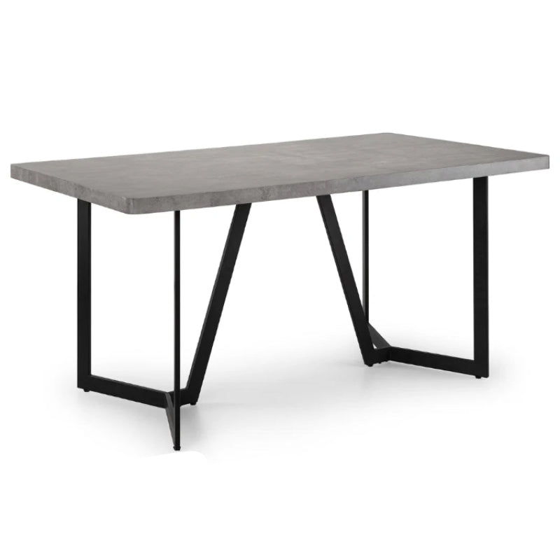 Gray concrete table with black metal legs on a white background