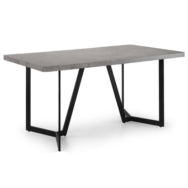 Gray concrete table with black metal legs on a white background