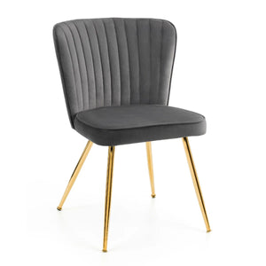 MONZA GREY DINING CHAIR WITH GOLD METAL LEGS ON A WHITE BACKGROUND
