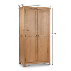 Wooden wardrobe with dimensions on a white background