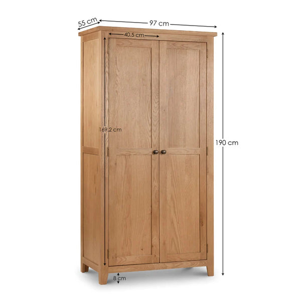 Wooden wardrobe with dimensions on a white background