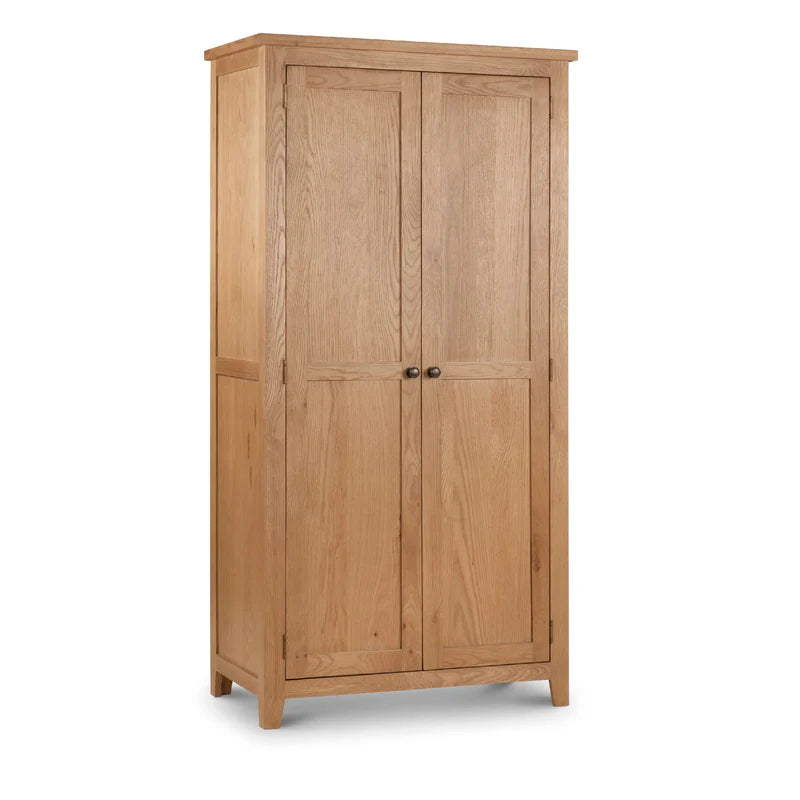 Wooden wardrobe with two doors on a white background