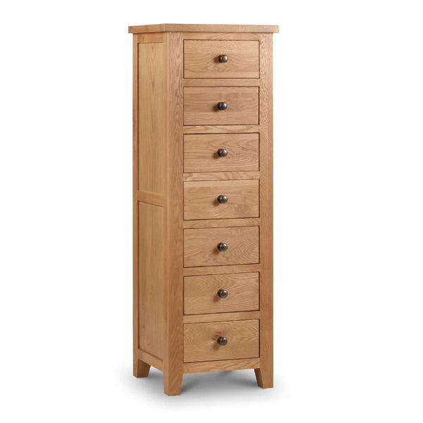 Wooden tall cabinet with multiple drawers on a white background