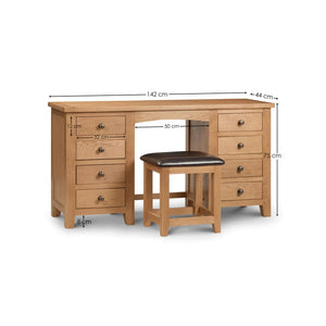 Wooden desk with dimensions on a white background