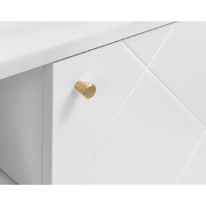 Close-up of a white cabinet with a gold handle on a white background