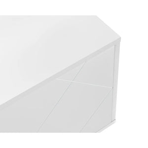 Malaga white TV unit close up details on white background
