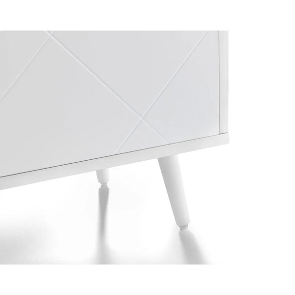 White cabinet with geometric design on a white background