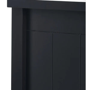 Black cabinet door with a visible grain texture on a white background