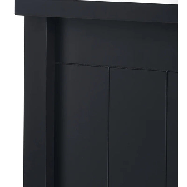 Black cabinet door with a visible grain texture on a white background