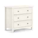 White dresser with three drawers on a white background