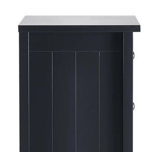 Black cabinet with a white top on a white background