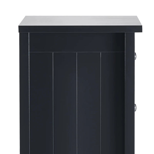 Black cabinet with a white top on a white background