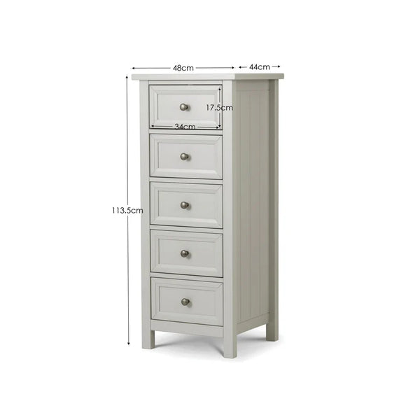 grey dresser with dimensions labeled on a white background