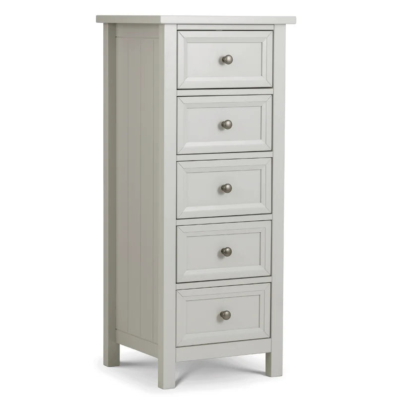 grey dresser with four drawers on a white background