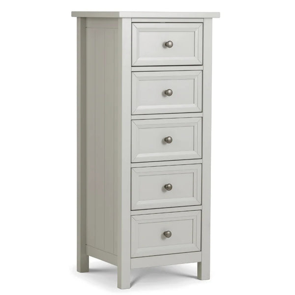 grey dresser with four drawers on a white background