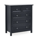 Black dresser with silver knobs on a white background