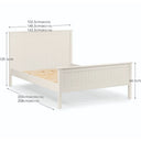 White wooden bed frame with dimensions labeled on a white background