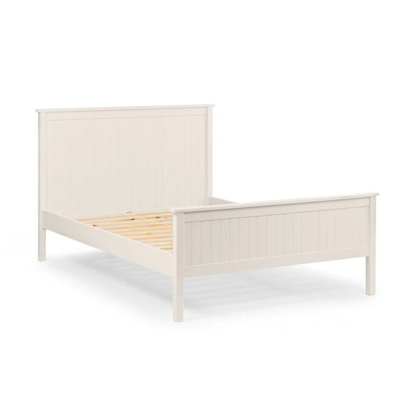 White wooden bed frame on a white background