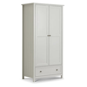 White wardrobe with two doors and a drawer on a white background