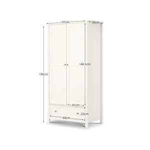 White wardrobe with dimensions labeled on a white background