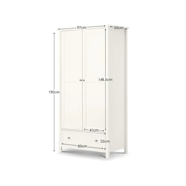 White wardrobe with dimensions labeled on a white background