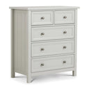 Light gray dresser with multiple drawers on a white background