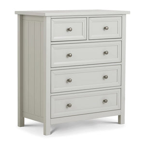 Light gray dresser with multiple drawers on a white background