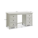 Grey desk with dimensions labeled on a white background
