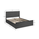 Black bed frame with dimensions on a white background