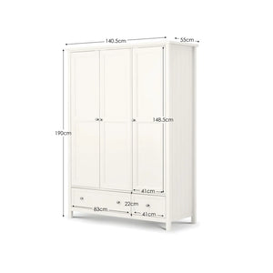 White wardrobe with dimensions labeled on a white background