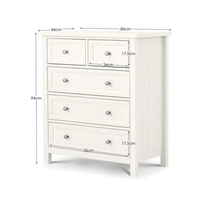 White dresser with dimensions labeled on a white background