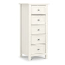 White dresser with five drawers on a white background