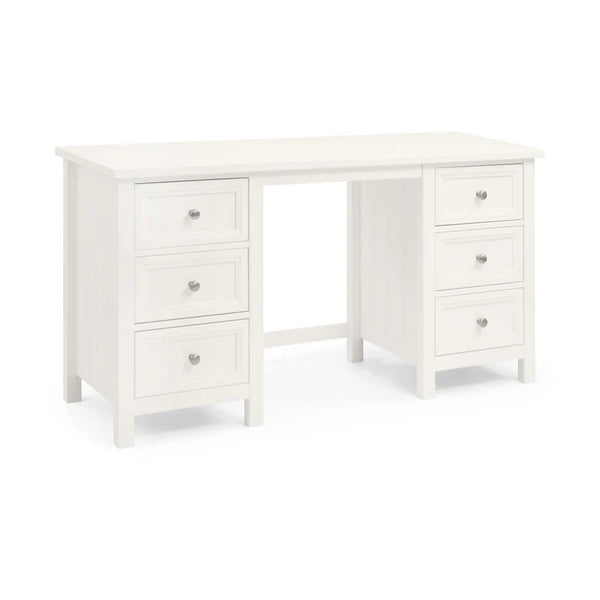 White office desk with multiple drawers on a white background