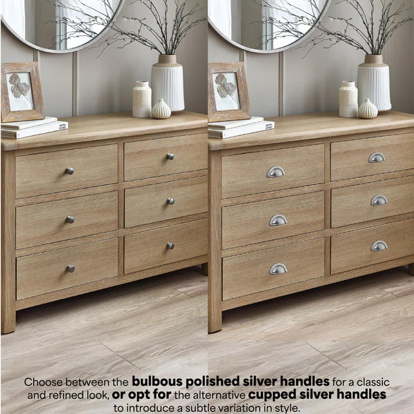 Two wooden dressers with different handle styles on a neutral background