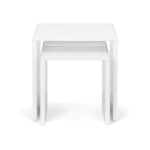 Two white nesting tables on a white background