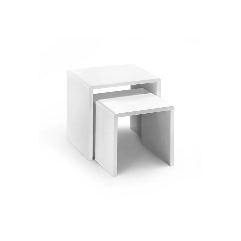 Two white nesting tables on a white background