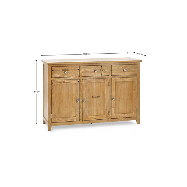 Michigan 3 door 3  drawer sideboard  dimensions on white background