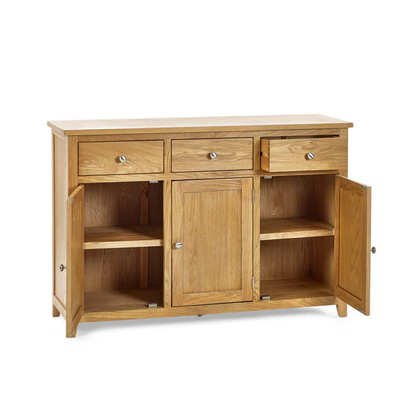 Michigan 3 door 3  drawer sideboard  open door detail on white background