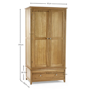 Wooden wardrobe with dimensions on a white background