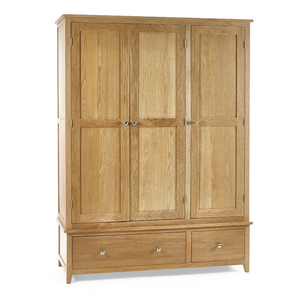 Wooden wardrobe with two doors and two drawers on a white background