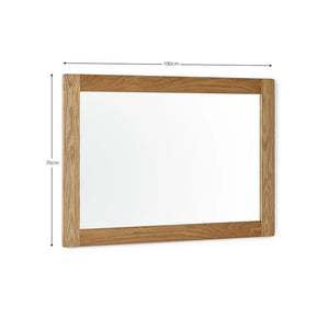 Wooden mirror with dimensions on a white background