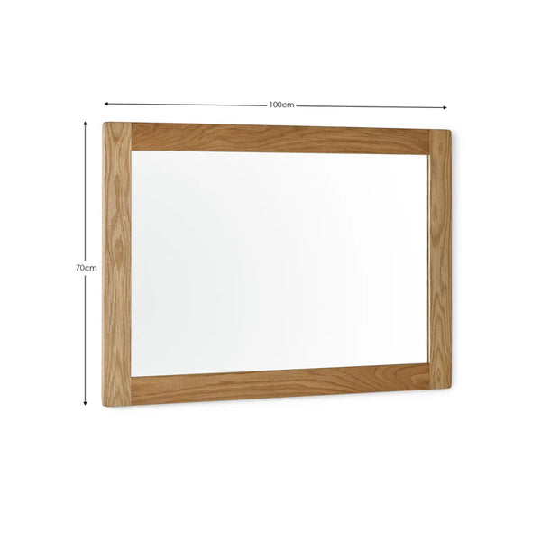 Wooden mirror with dimensions on a white background
